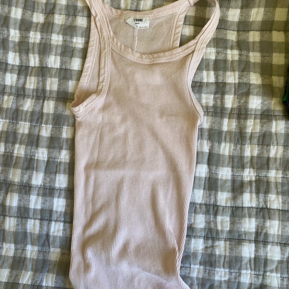 Redone denim tank in baby pink